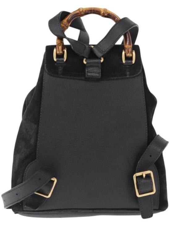 GUCCI Bamboo Backpack Suede Black Gold - Picture 2 of 16
